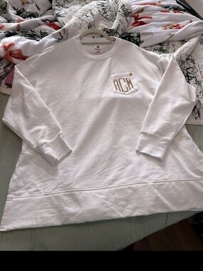 Monogram ACM Pocket Crewneck Sweatshirt - White with Gold Accent